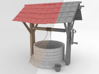 3D Well Model water with roof Low-poly 3D model