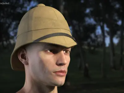 Used British Military Pith Helmet Beige Brim Strap 3D model