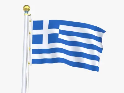 GreeceFlagStandPoleAnimated 3D model