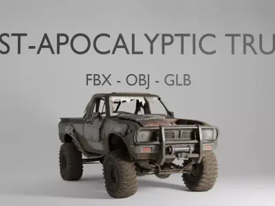 Post-Apocalyptic Truck 3D Model - Ruined Off-Road - FBX OBJ GLB 3D model
