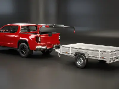 Generic Pickup Truck with Small Crane and Trailer 3D model purchase