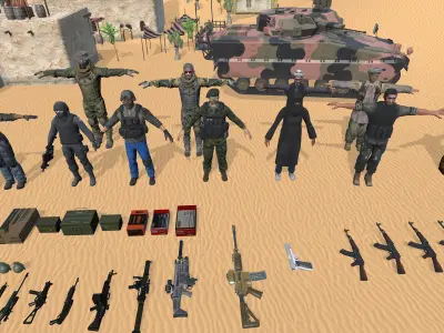 Desert Combat Environment Pack Soldiers Terrorists Weapons Asset Low-poly 3D model