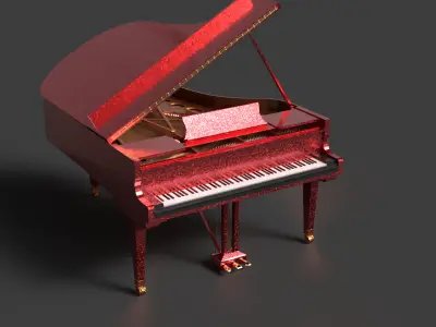 Chinese red grand piano  Low-poly 3D model