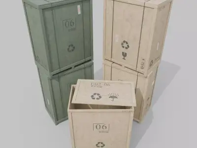 Tall Rectangular Wooden Crate - Customizable Shipping Box Low-poly 3D model