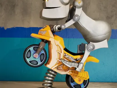 Small robot on the toy bike 3D model