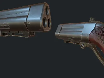 Triple Barrel Pistol Low-poly 3D model