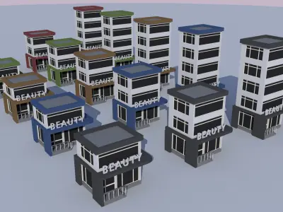 Cartoon Building Set Low Poly Building Commercial Beauty Low-poly 3D model
