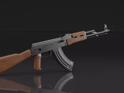 Game Ready AK-47 Kalaschnikov Gun with Magazine and Bullets Low-poly 3D model