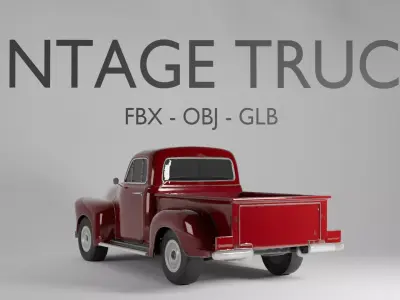 Vintage Pickup Truck 3D Model - Classic 1950s - FBX OBJ GLB 3D model