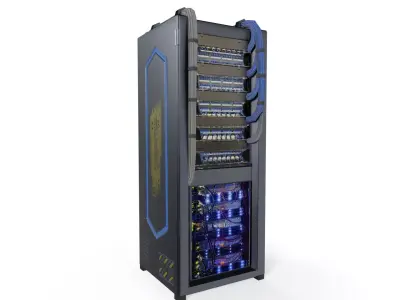 Futuristic Sci-Fi Server Rack Low-poly 3D model