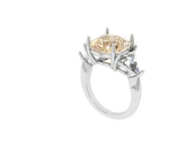 Cushion 3 Stone Bridal Ring 3D print model 6