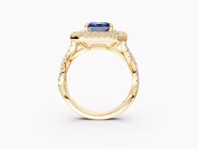 N R06  Art Deco Halo Princess Cut Diamond Ring 3D print model