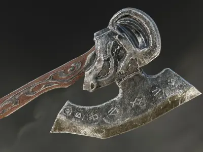 Battle Axe Medieval Stylized Game Ready Low-poly 3D model