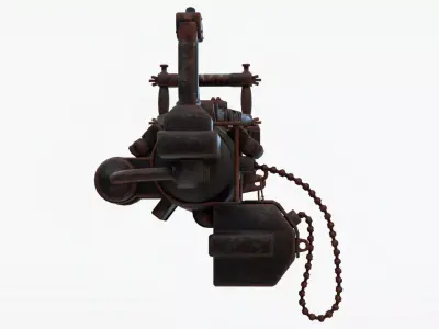 4K rusty abandoned Gatling Gun Low-poly 3D model