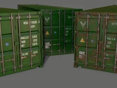 PBR 40 ft Shipping Cargo Container - Green Low-poly 3D model