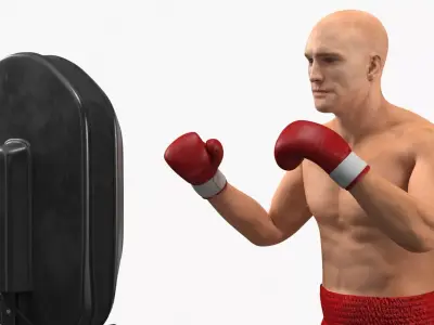 Boxing Panel with Athlete Red Pose Black 3D model