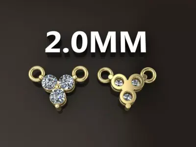 3 Stone Triangle Frame Solitaire Pendant 2mm 3D print model