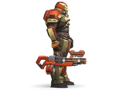 Male Cyborg - Man Machine Gun with Rifle and Pistol Low-poly 3D model