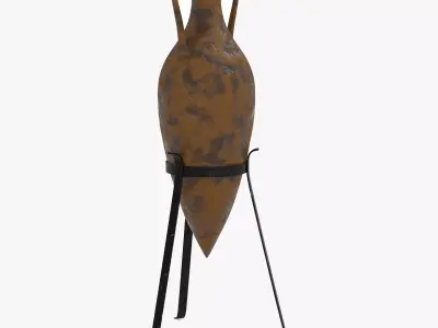Antiqued Greek Terracotta Amphora on Metal Stand 3D model