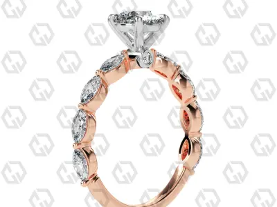 Ring 179 Round Shape marquise on shanks with Gems 3D print model
