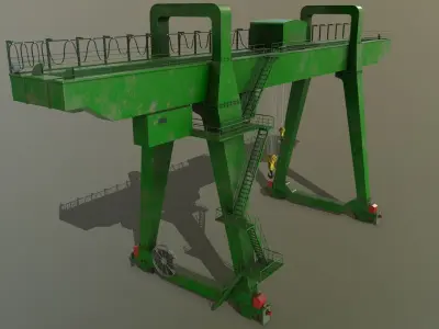 PBR Double Girder Gantry Crane V1 - Green  Low-poly 3D model
