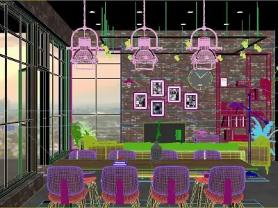 Studio Industrial style Living Room 3D model