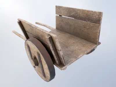 Wagon Wooden Cart Low-poly 3D model
