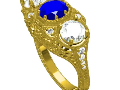 Antique Three Stone Vintage Art Deco Engagement Ring 3D print model