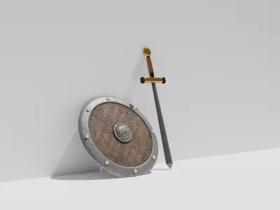 Sword and shield model for blender Low-poly 3D model