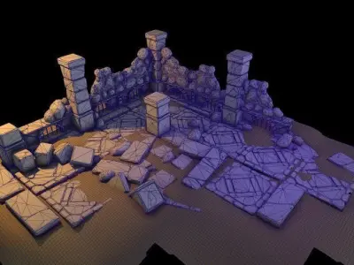 Ancient Castle Ruins Low-poly 3D model