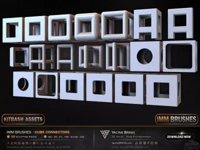 20 Hard Surface IMM Cube Connectors Low-poly 3D model
