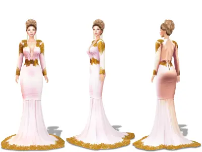 Gold Sequins Decorated Long Mermaid Evening Gown Dress Low-poly 3D model