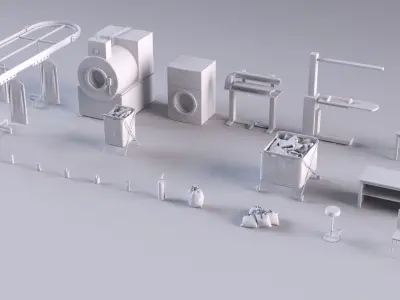 Dry cleaner Industrial store iron public laundry dryer interior 3D model
