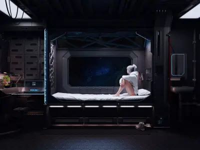 Sci Fi Bedroom - Blender - FBX - USD Free 3D model