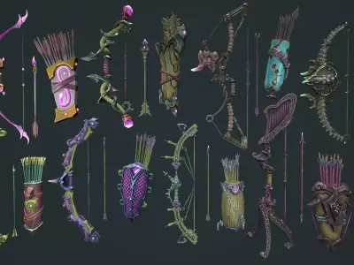 Stylized bows collection Low-poly 3D model