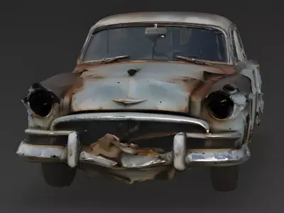 Realistic Wrecked 1950s Sedan 3D Model Low-poly 3D model