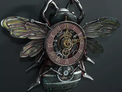 Steampunk Bee Wall Clock Low-poly 3D model