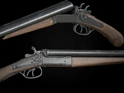 ShotGun two antique flintlock pistols Low-poly 3D model