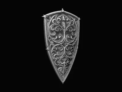 detail shield design floral roman badge medal crest war milling 3D print model