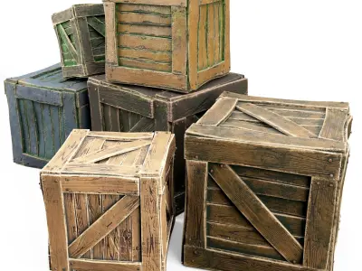 Box wooden crate cartoon pack 3D model