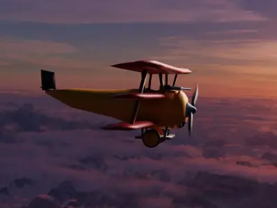 airplane low poly biplane flying above clouds Low-poly 3D model
