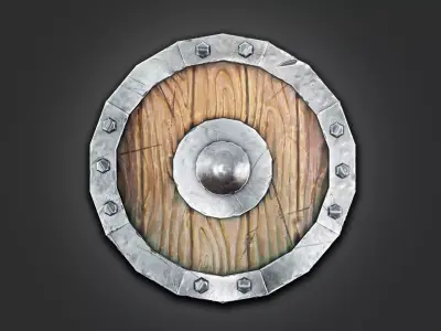 Stylized Weathered Viking Round Shield Low-poly 3D model