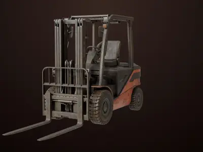Old Dusty Forklift Truck03 Orange All PBR Textures Low-poly 3D model