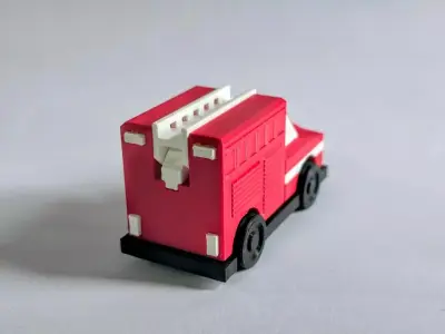 3d printed fire truck multicolor with rotating wheels and ladder 3D print model