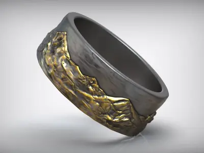 Sky Mountains Rock Nature Wedding Ring 3D print model