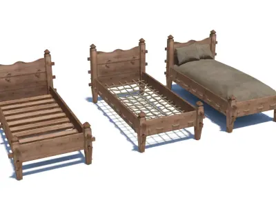 Medieval simple bed and tick mattress Low-poly 3D model