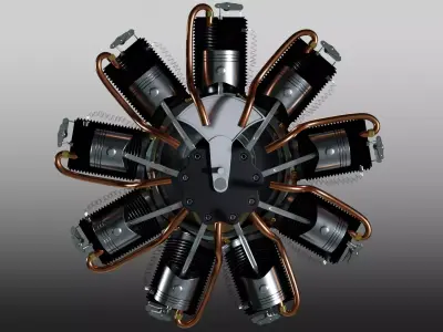 Radial Motor with Piston Mechanism Nose Propellers Anim and Rig 3D model