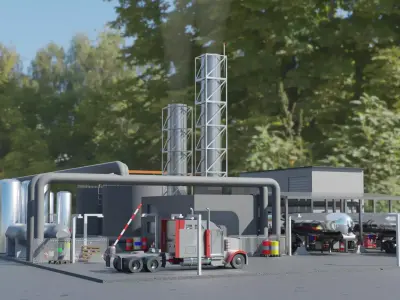 Industial Plant with Detailed Equipment and Vehicles Low-poly 3D model