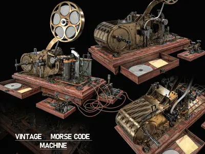 Vintage Morse Code Machine  Low-poly 3D model