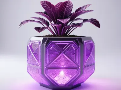 Futuristic Glowing Plant with Geometric Pot 3D model